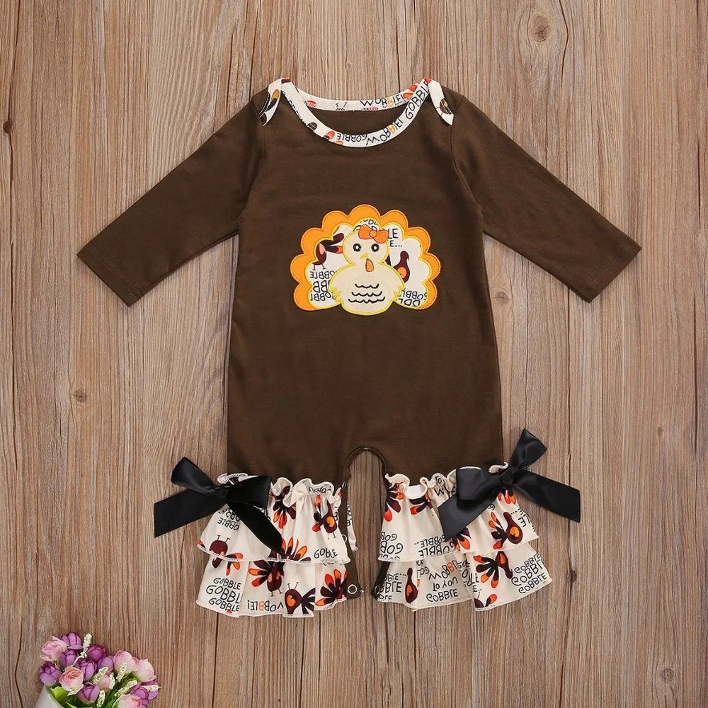 Thanksgiving Turkey Baby Girls Ruffle Romper